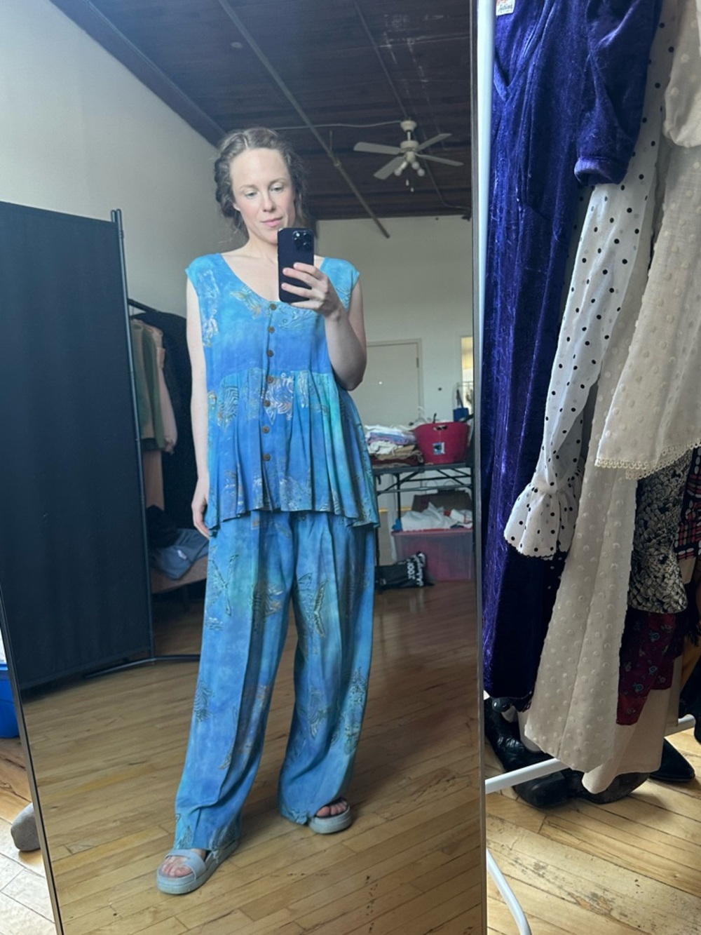 Vintage Blue fish Printed Pant + Top - Vibrant Teal & Royal Blue (copy)